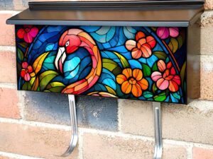 Stained Glass Flamingo Design Townhouse Mailbox Cover