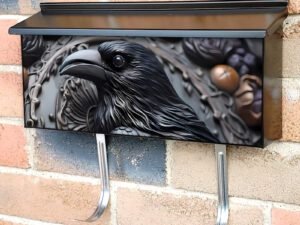 3D Effect Black Crow Townhouse Mailbox Cover