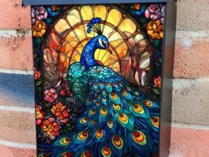 Stained Glass peacock Design Colonial Mailbox Cover