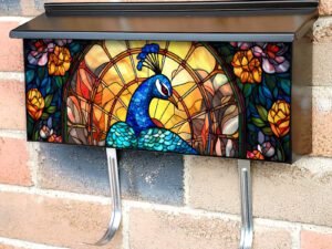 Stained Glass peacock Design Townhouse Mailbox Cover