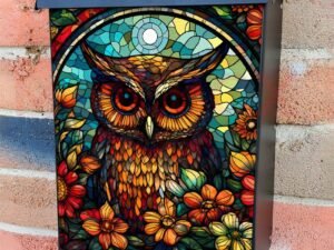 Stained Glass Owl Design Colonial Mailbox Cover