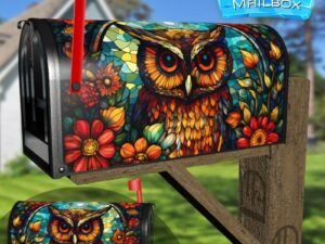 Stained Glass Owl Design Decorative Rural Farm Mailbox Cover