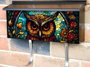 Stained Glass Owl Design Townhouse Mailbox Cover