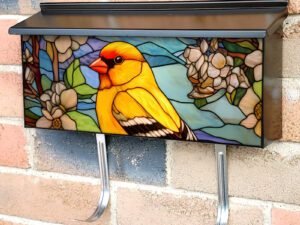 Stained Glass Canary Design Townhouse Mailbox Cover