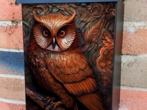 Tooled Leather Owl Design Colonial Mailbox Cover