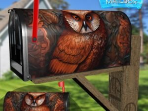 Tooled Leather Owl Design Decorative Rural Farm Mailbox Cover