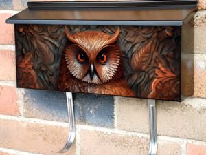 Tooled Leather Owl Design Townhouse Mailbox Cover