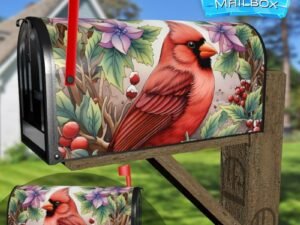 Beautiful Winter Cardinal Decorative Rural Farm Mailbox Cover