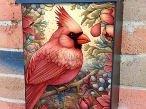 Beautiful Male Cardinal Colonial Mailbox Cover