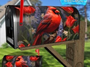 Beautiful  Cardinal and Tulips Decorative Rural Farm Mailbox Cover
