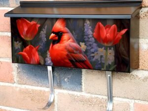 Beautiful  Cardinal and Tulips Townhouse Mailbox Cover