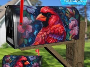 Cardinal and Flowers Decorative Rural Farm Mailbox Cover