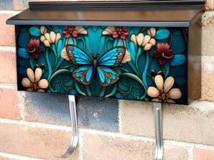 Stained Glass Blue Butterfly Design Townhouse Mailbox Cover