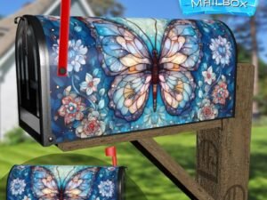 Stained Glass Butterfly and Roses Design Decorative Rural Farm Mailbox Cover