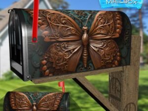 Tooled Leather Butterfly Design Decorative Rural Farm Mailbox Cover
