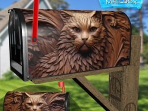 Tooled Leather Cat Design Decorative Rural Farm Mailbox Cover
