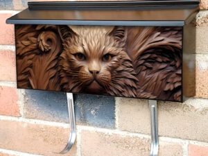 Tooled Leather Cat Design Townhouse Mailbox Cover