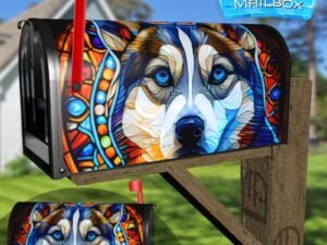 Stained Glass Husky Design Decorative Rural Farm Mailbox Cover
