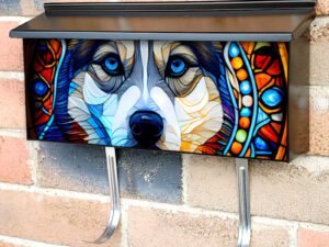 Stained Glass Husky Design Townhouse Mailbox Cover
