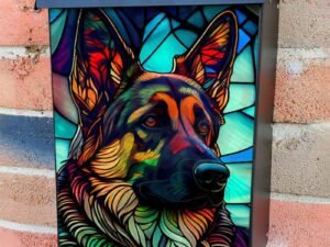 Stained Glass German Shepherd Design 2 Colonial Mailbox Cover