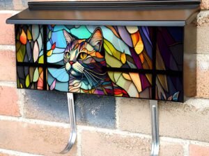 Stained Glass Kitten Design Townhouse Mailbox Cover