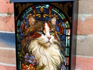 Stained Glass Cat Design Colonial Mailbox Cover