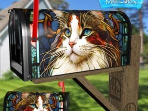 Stained Glass Cat Design Decorative Rural Farm Mailbox Cover