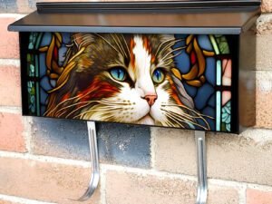 Stained Glass Cat Design Townhouse Mailbox Cover