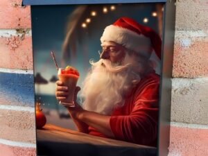 Santa on the Beach Colonial Mailbox Cover