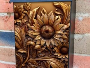 Tooled Leather Sunflower Design Colonial Mailbox Cover
