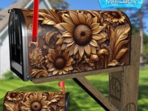 Tooled Leather Sunflower Design Decorative Rural Farm Mailbox Cover