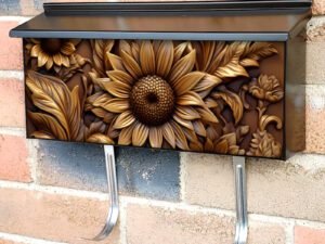 Tooled Leather Sunflower Design Townhouse Mailbox Cover