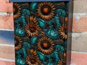 Tooled Leather Sunflowers Design Colonial Mailbox Cover