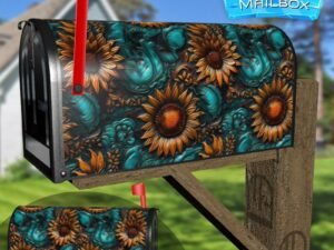 Tooled Leather Sunflowers Design Decorative Rural Farm Mailbox Cover