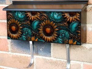 Tooled Leather Sunflowers Design Townhouse Mailbox Cover