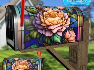 Stained Glass Dog Roses Design Decorative Rural Farm Mailbox Cover