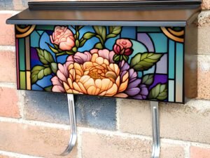 Stained Glass Dog Roses Design Townhouse Mailbox Cover