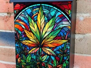Stained Glass Marijuana Design Colonial Mailbox Cover