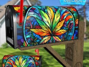 Stained Glass Marijuana Design Decorative Rural Farm Mailbox Cover