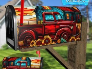 Stained Glass Barn Design Decorative Rural Farm Mailbox Cover
