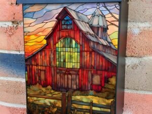Stained Glass Barn Design #2 Colonial Mailbox Cover