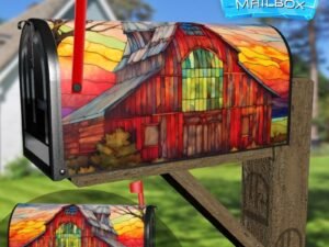 Stained Glass Barn Design #2 Decorative Rural Farm Mailbox Cover