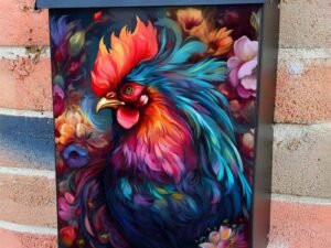 Beautiful Flower Rooster Colonial Mailbox Cover