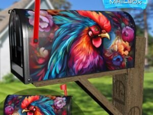 Beautiful Flower Rooster Decorative Rural Farm Mailbox Cover