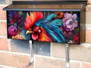 Beautiful Flower Rooster Townhouse Mailbox Cover