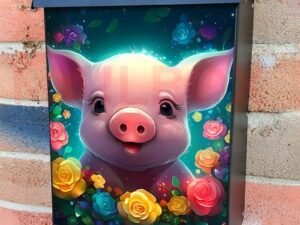 Cute Piglet with Flowers Colonial Mailbox Cover