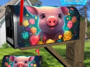 Cute Piglet with Flowers Decorative Rural Farm Mailbox Cover