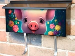 Cute Piglet with Flowers Townhouse Mailbox Cover