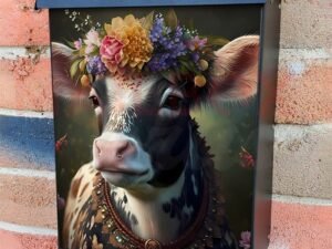Cute Calf  with Flowers Colonial Mailbox Cover