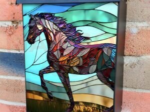 Stained Glass Horse Design #1 Colonial Mailbox Cover